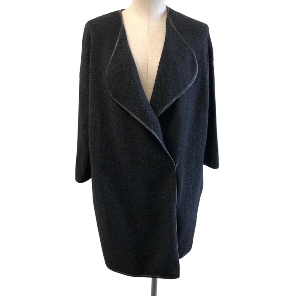Vince Coat Womens Small Charcoal Grey Wool Yak Alpaca Cashmere Leather Trim